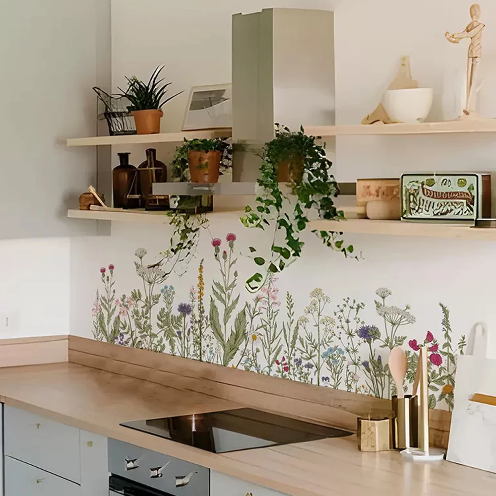 Wild flowers Wall Stickers for Kitchen Backsplash, Botanical Wall Border Sticker, Peel and Stick, Dining Room Decoration - Image 4