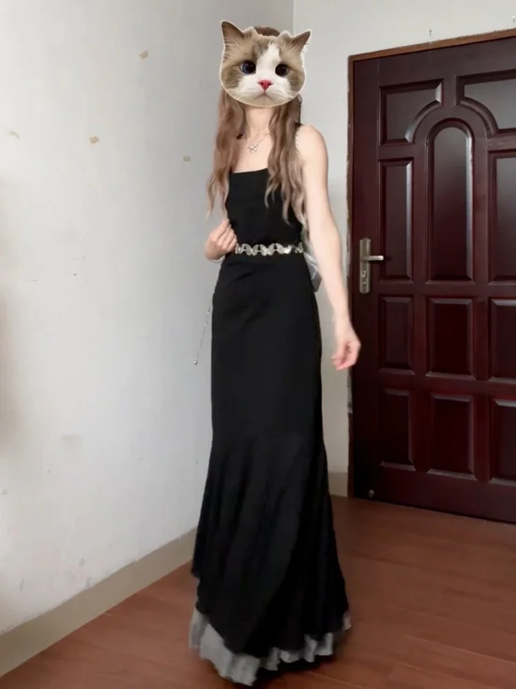 Ele Bla robe sans bretelles femmes été nouveau Design Unique belle queue Fi longue Dr coréen Sle taille haute polyester...