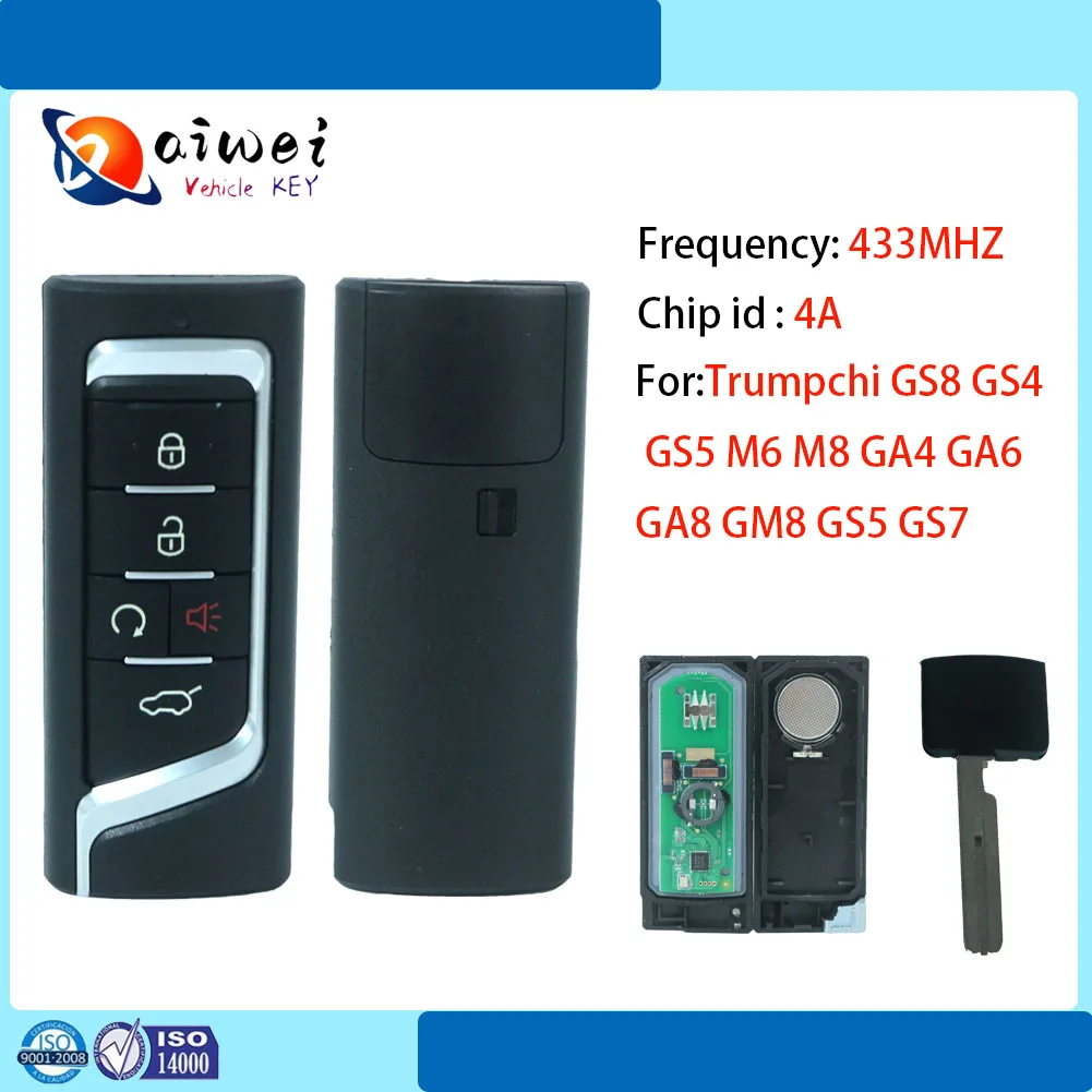 

Оригинальный умный ключ дистанционного управления для GAC Trumpchi GS8 GS4 GS5 M6 M8 GA4 GA6 GA8 GM8 GS5 GS7 433 МГц 4A чип