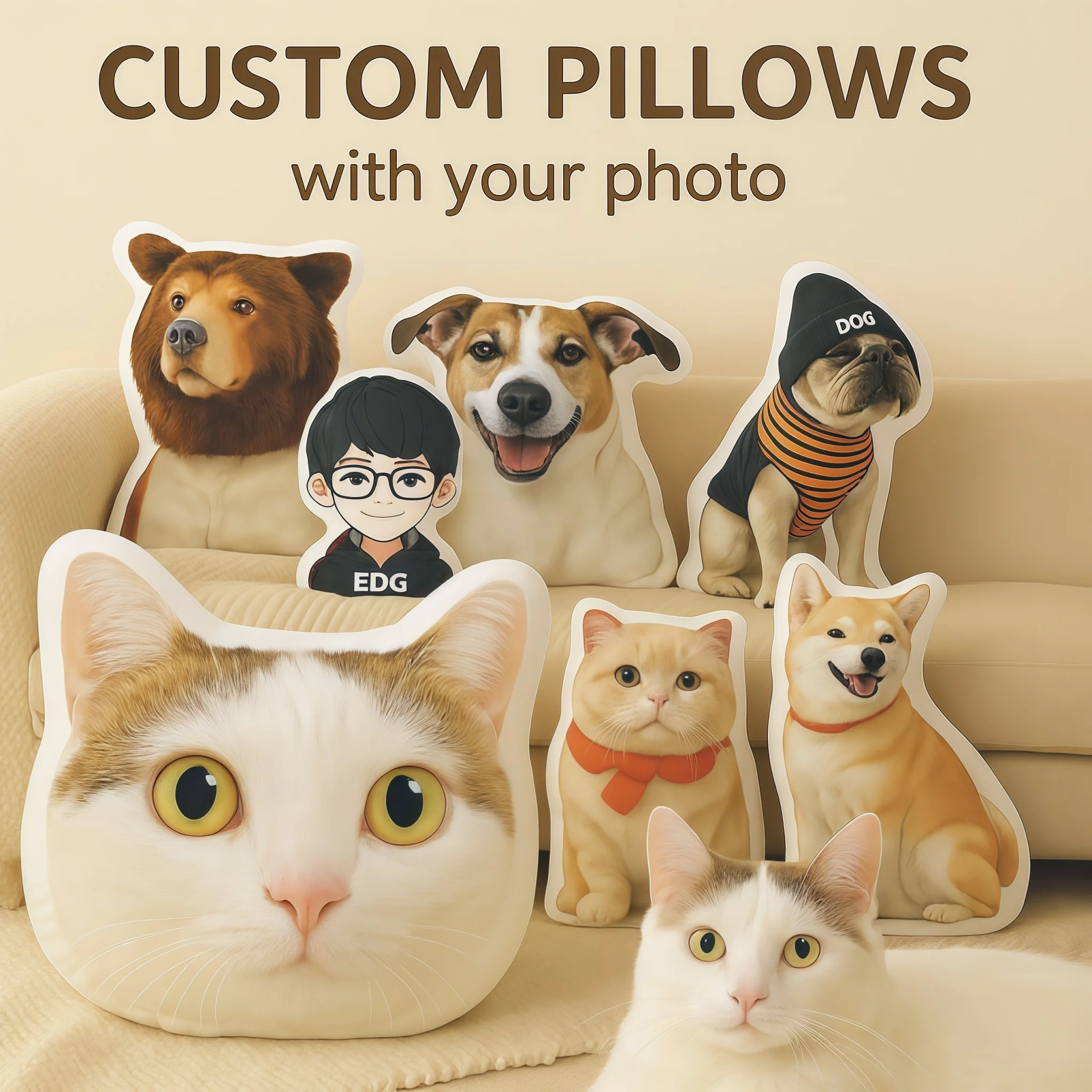 

Подушка по индивидуальному заказу с белыми краями в форме инопланетянина, фото-кукла, домашнее животное, кошка, собака, дизайн куклы, подарок, плюшевая подушка