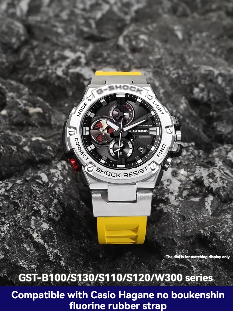 Cinturino in caucciù FKM con estremità concava in metallo modificato per Casio GSHOCK GST-B100 GST-S130/W300/400G/W110/cinturino in gomma fluorurata da uomo