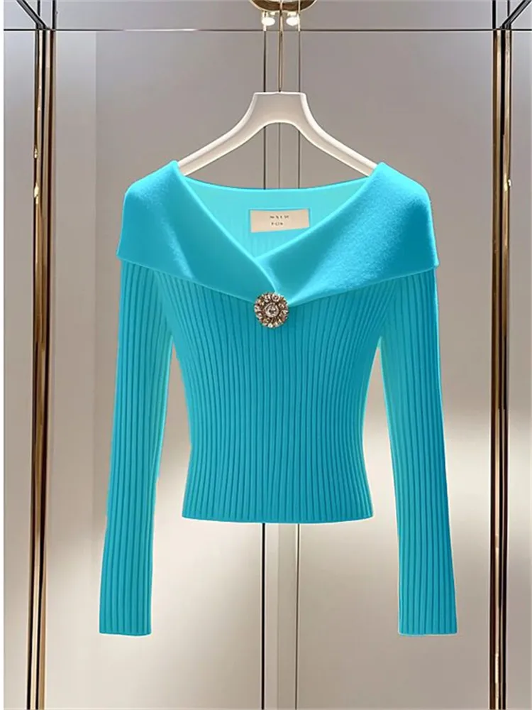 

2026 Spring Autumn Fashion New Pullover Sweater Women Casual All-Match Temperament V-neck Bottoming Shirt Knitwear Top Female