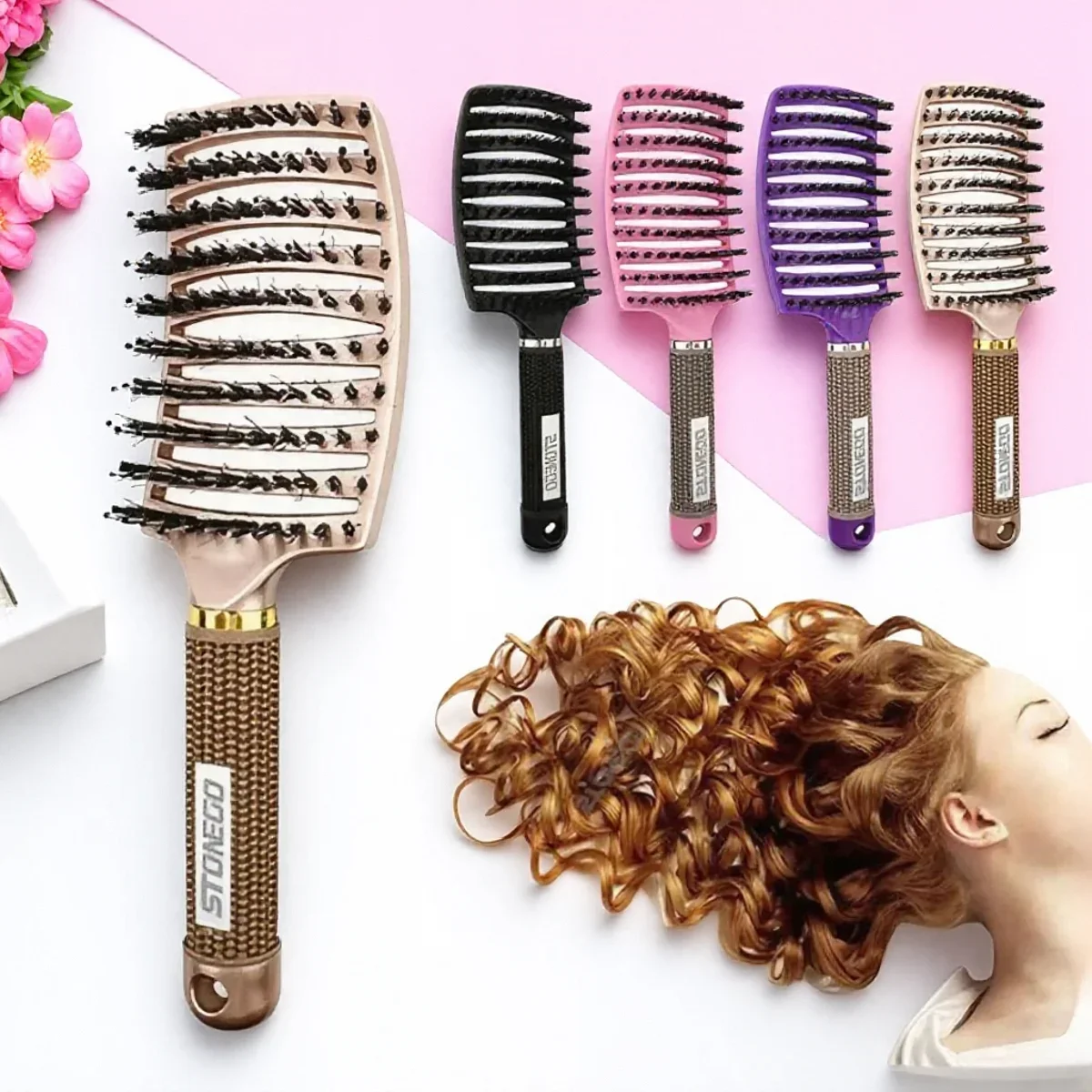 

Bristle Nylon Massage Brush Wet Curly Straight Comb Professional Straight Curly Hair Styling Brush for Salon Home Use