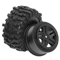 1Set 1/10 RC Monster Truck Tires & 12mm Hex Wheels, All-Terrain, for Brushless Traxxas Stampede VXL, Redcat Black 2WD/4x4