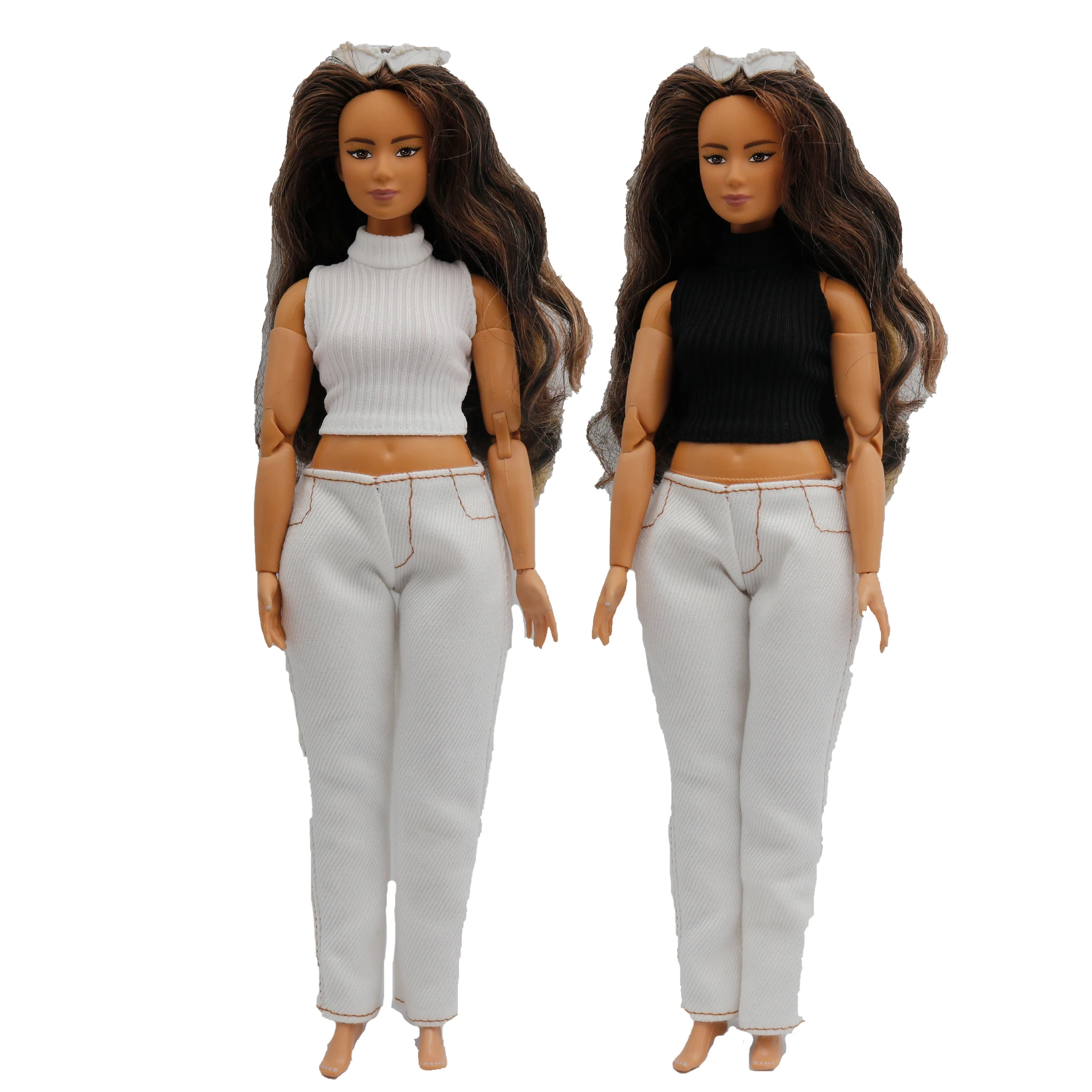 New 30cm 1/6 Doll white black pants Striped turtleneck vest Daily Wear Clothes for curvy Barbies and ken doll Accessories