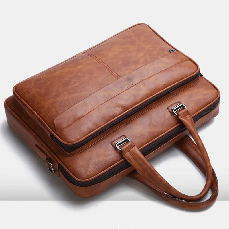 กระเป๋าเอกสารสําหรับผู้ชาย PU หนังกระเป๋าถือแล็ปท็อปไหล่ Vintage Messenger Portfolio ไม่มีโลโก้กระเป๋าสําหรับเอกสาร