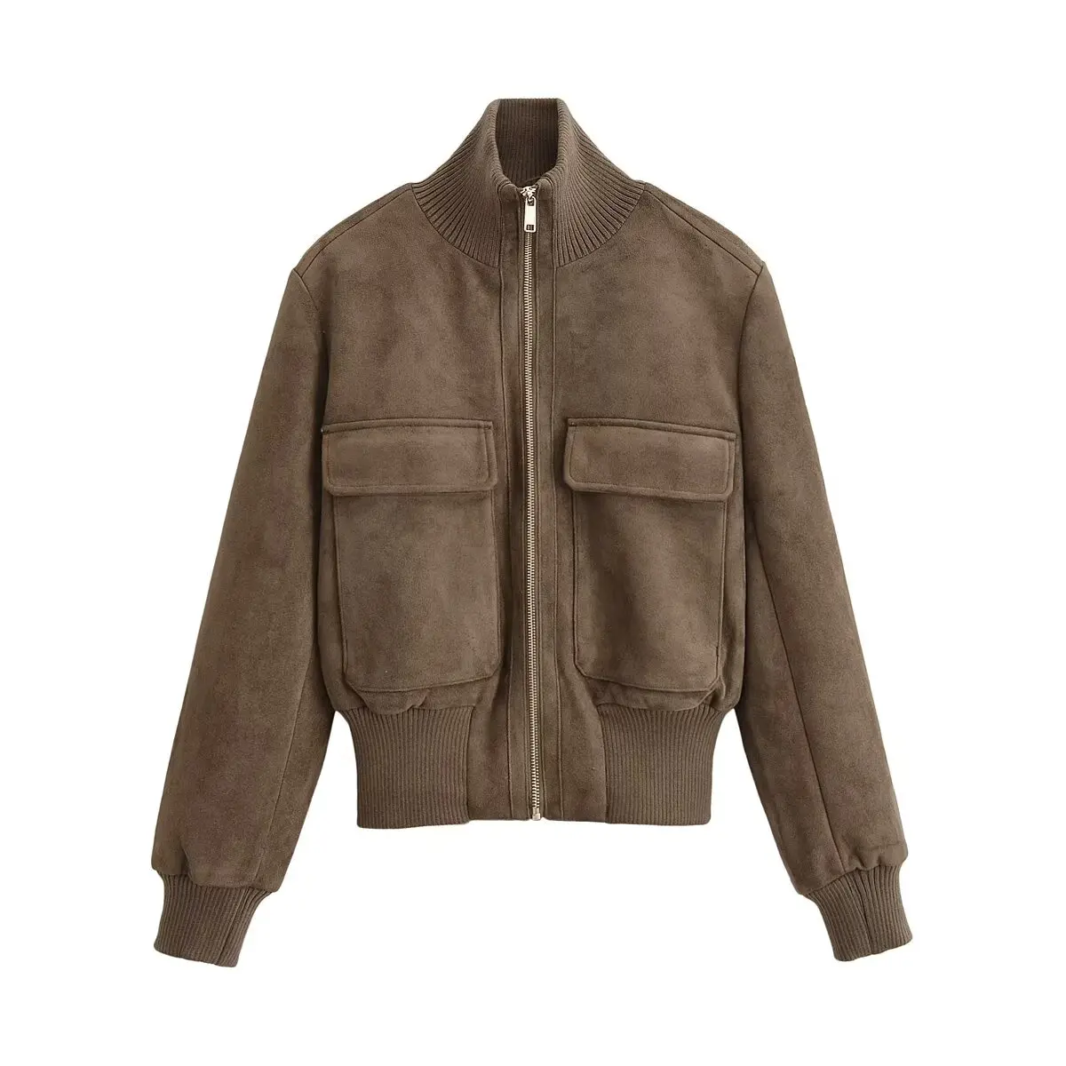 Guobioziy Women's Elegant Solid Color Jacket Stand Collar Long Sleeve Zipper Pocket Jacket 2026 Fall Fashion Women's Coat