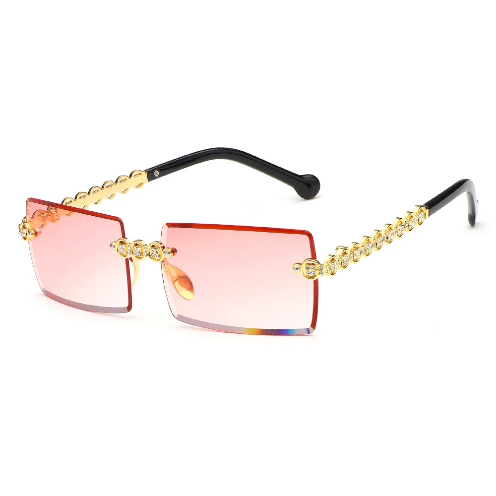 Lunettes de soleil rectangulaires sans monture en métal vintage, lunettes de mode, UV400