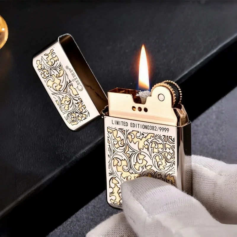 CHIEF Pure Copper Vintage Engraved Tang Grass Windproof Lighter Thin Durable Portable Limited Edition Men's Creative Gift