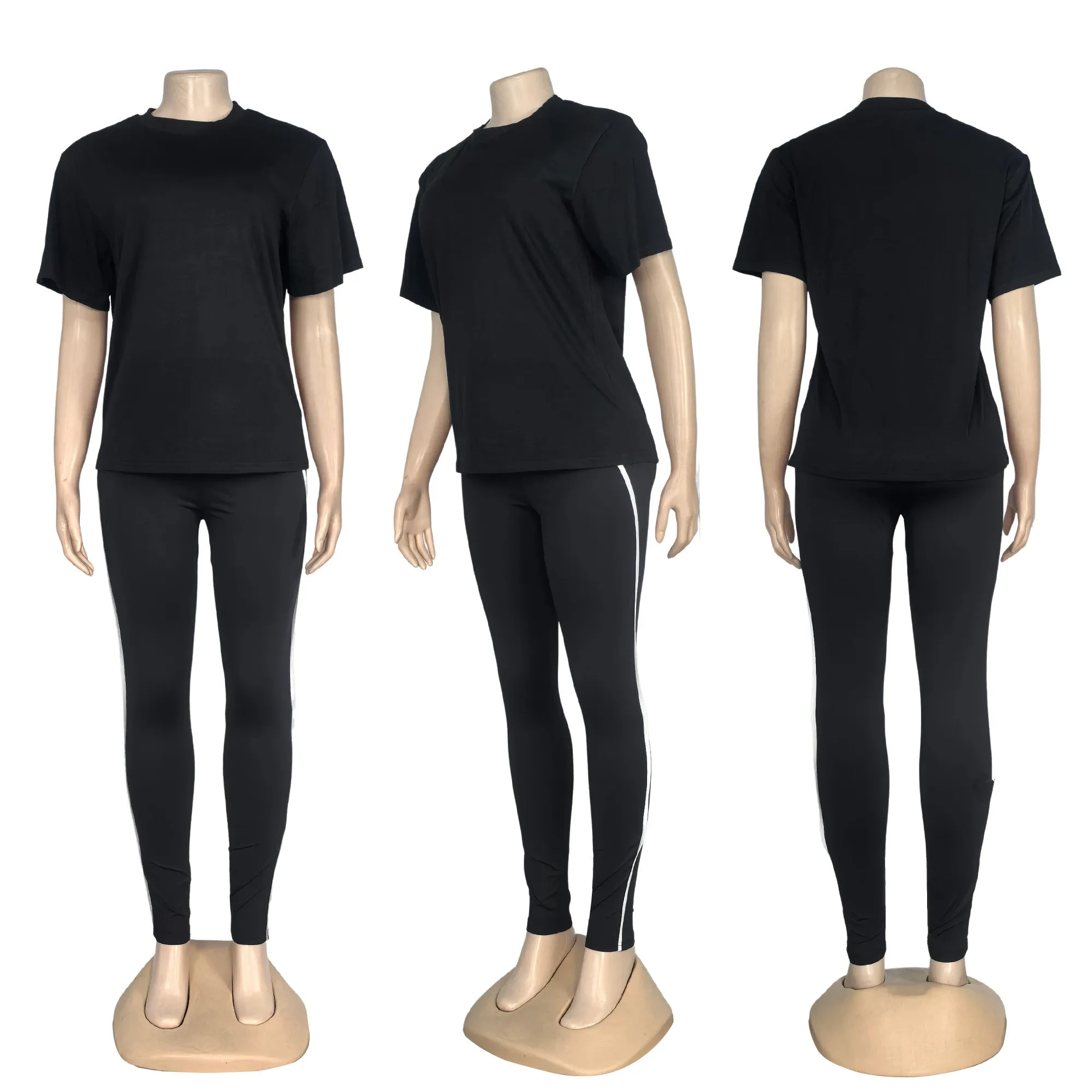 

Q6276 2025 Новая женская модная футболка с надписью и высокой талией, однотонные спортивные штаны для йоги, комплект из двух предметов