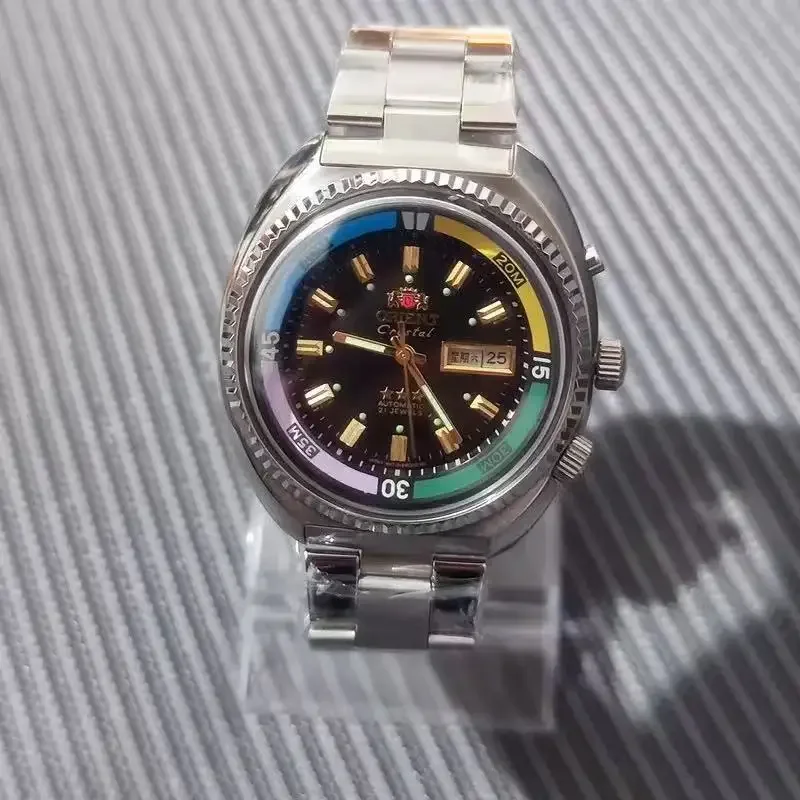 DFDG Orient Men's Sports Casual Watch with Japanese Automatic Movement, Full Function, Stainless Steel, World Time view 4