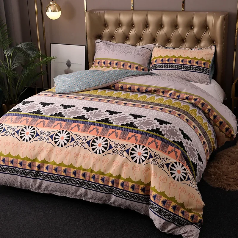 

Bohemia Style Printed Bedding Set King Size Boho Vintage Boho Twill Duvet Cover and Pillowcases Soft Comfor Comforters Covers