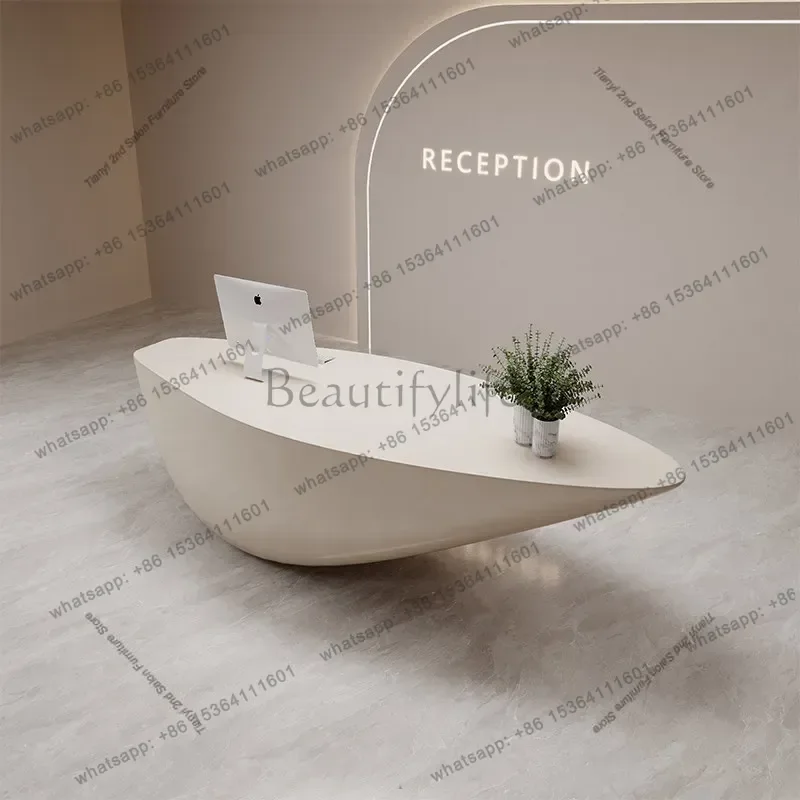 LSNordic Minimalist Cashier Counter High-End Design Irregular FRP Hotel Welcome Reception Desk Business Furniture recepção FYRD