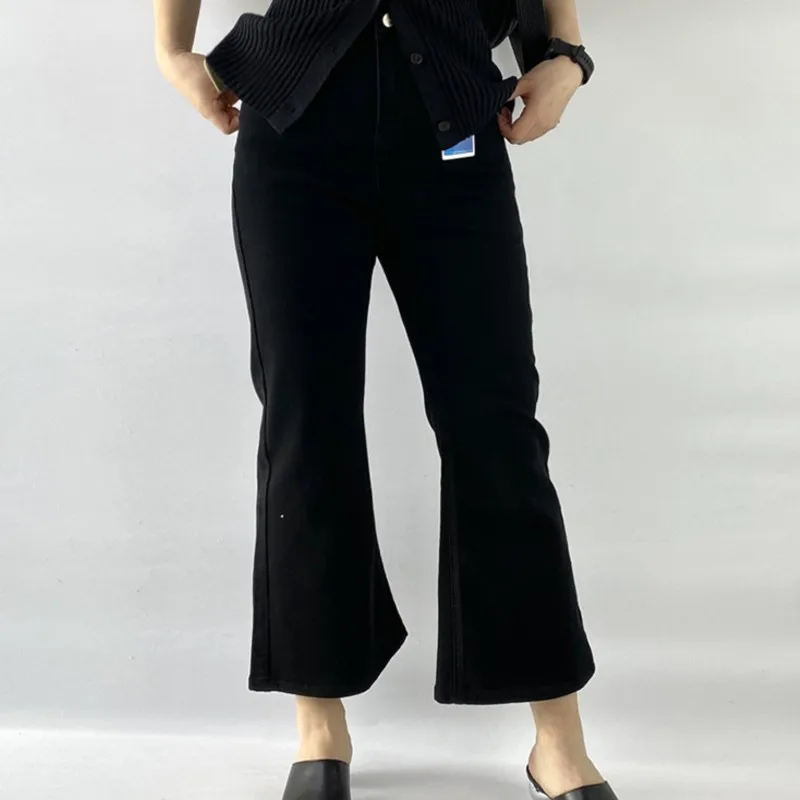 

Весна-лето, 100 кг, новые джинсы с микро-клеш премиум-класса, большие размеры, женские повседневные высокоэластичные джинсовые брюки 5313