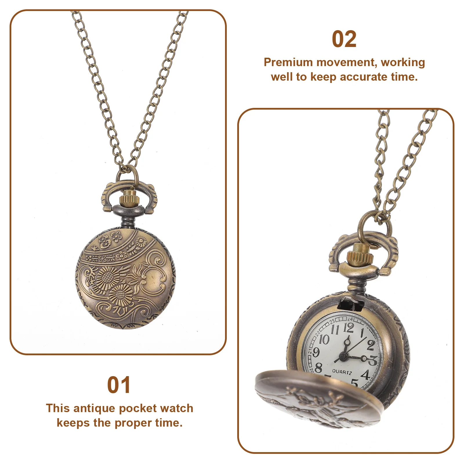 

1Pc Retro Metal Pocket Watch Type Deer Pattern Quartz Watch Vintage Necklace Chain Watch (with A Chain)