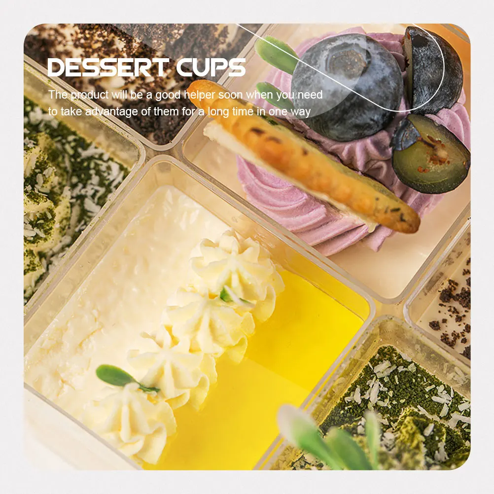 

50 Pcs Square Box Mousse Cups Pudding Dessert Reusable PP Plastic Yogurt Holder Stylish Birthday Small Dessert Cup Party