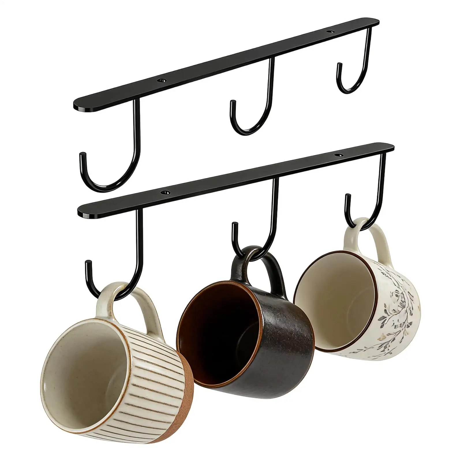 Mug Hooks Under Cabinet 2 Pieces Heavy Duty Stainless Steel Screw Mounting Space Saving Under Shelf Mug Organizer Rack