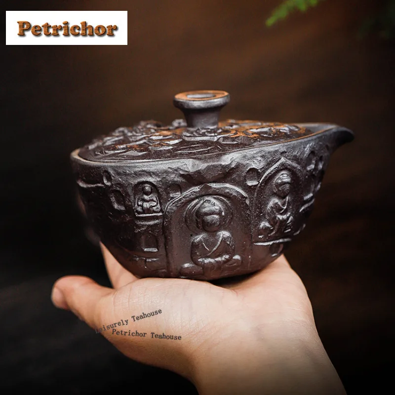 HOYIHM 160ml Yixing Purple Clay Hand Grab Gaiwan Zen Tea Tureen Tea Bowl With Lid Kit Tea Maker Cover Bowl Teaset Decoration