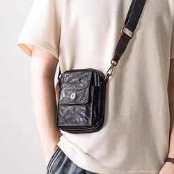 AETOO Original niche leather men's single shoulder crossbody bag casual sports small bag men fashion cowhide mobile phone bag ti