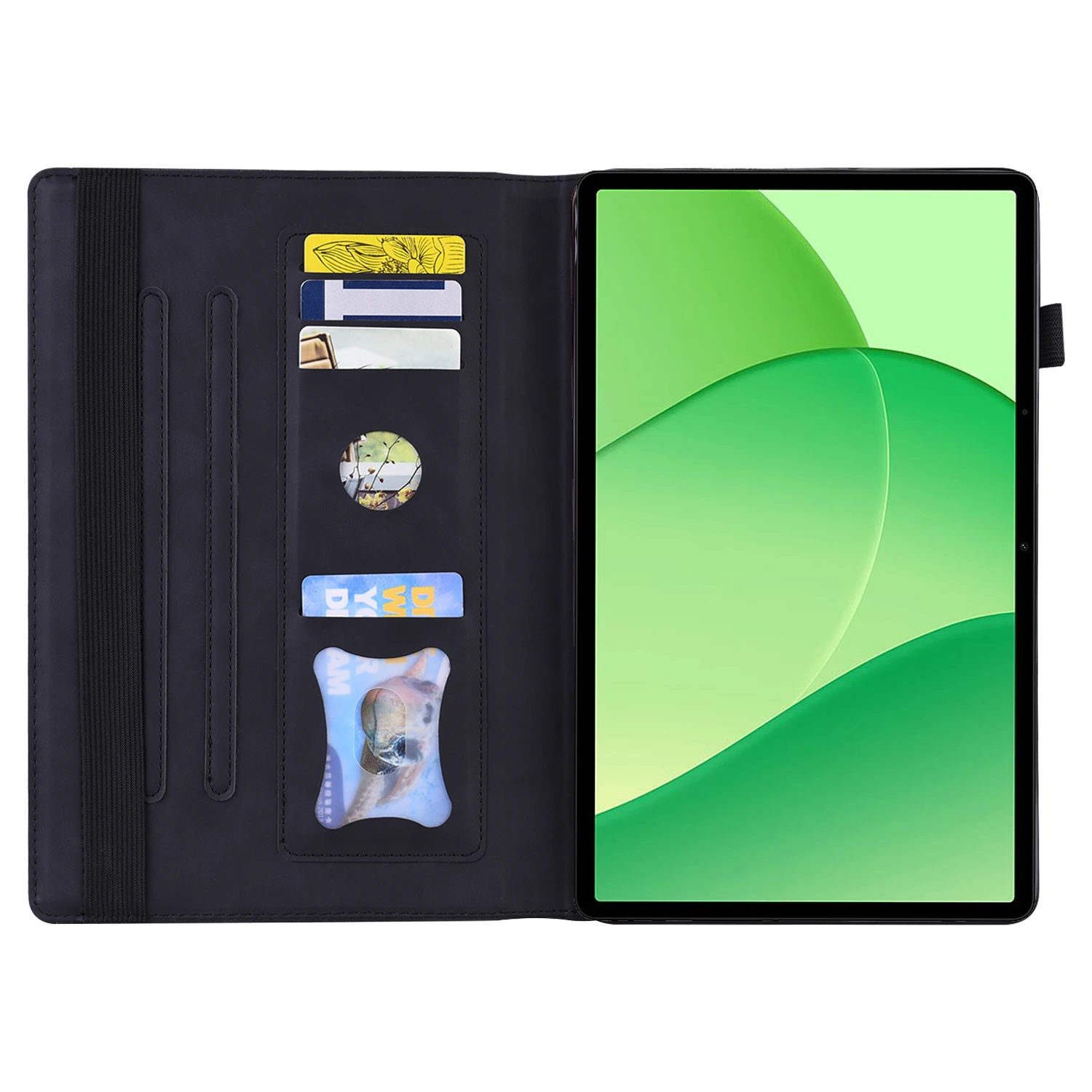 For Oppo Pad SE / OnePlus Pad Lite Case PU Leather Protective Folio Tablet Cover with Card Holder - Black