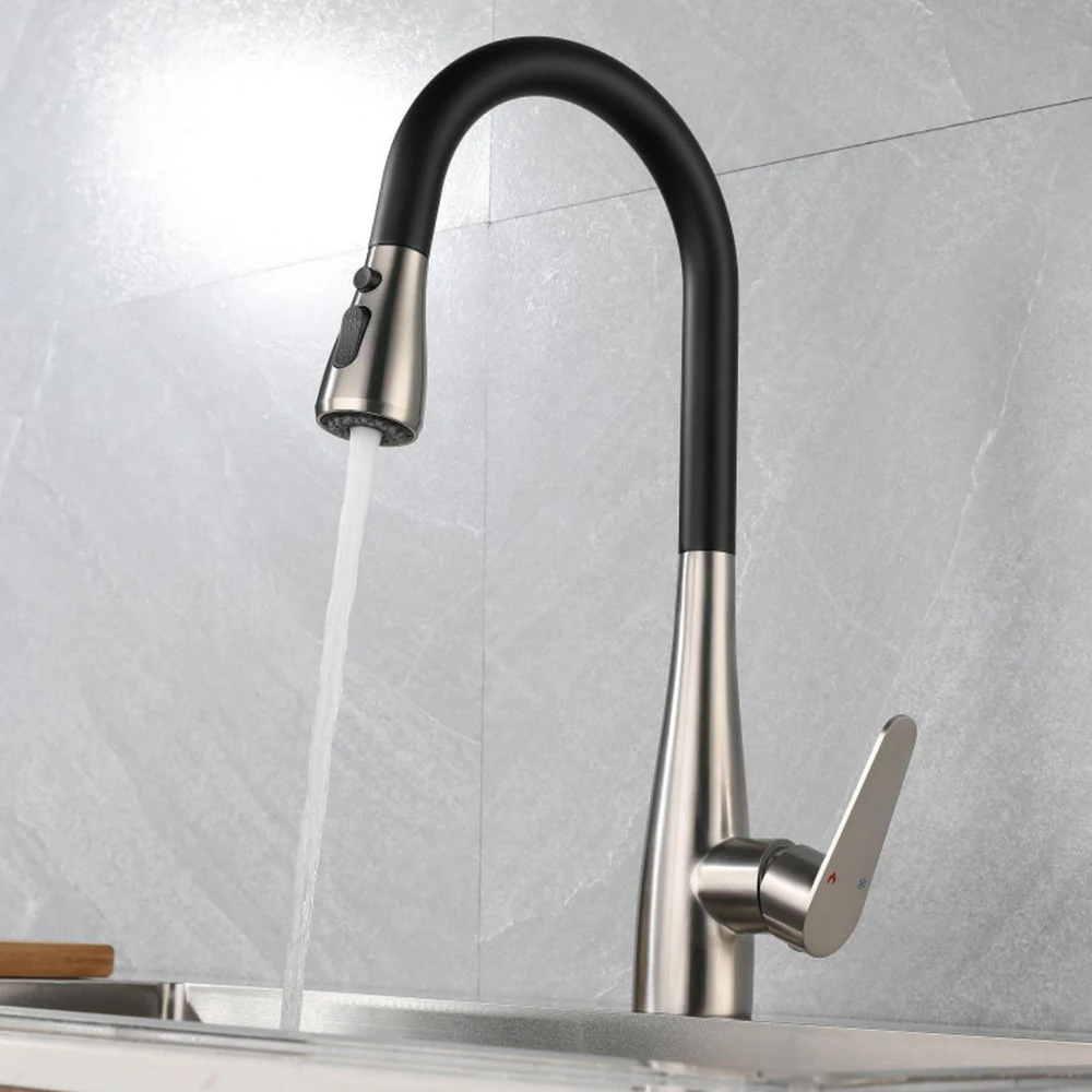 Kithcen Basin Faucet 304 Stainless Steel Body Material Ceramic Valve Core Mixer Water Inluding Two Hoses