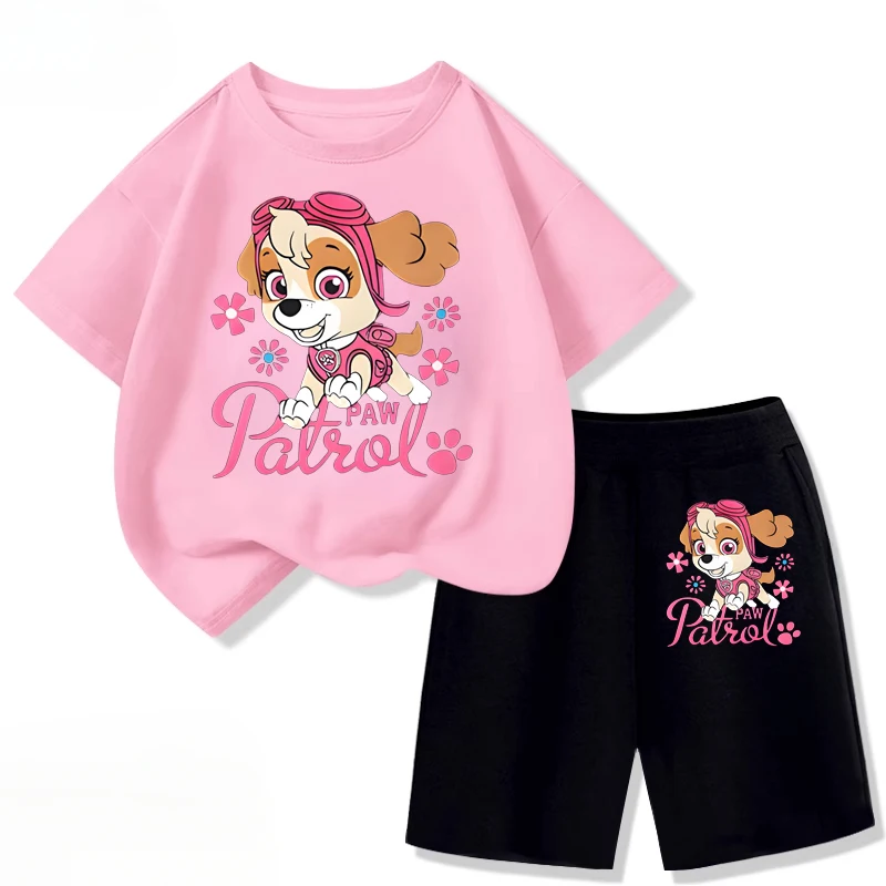 PAW Patrol Children's T-shirts Sets Girls Summer Short Sleeve Shorts Two Piece Suit Kids Outfits Breathable Sport Clothes Set image 2