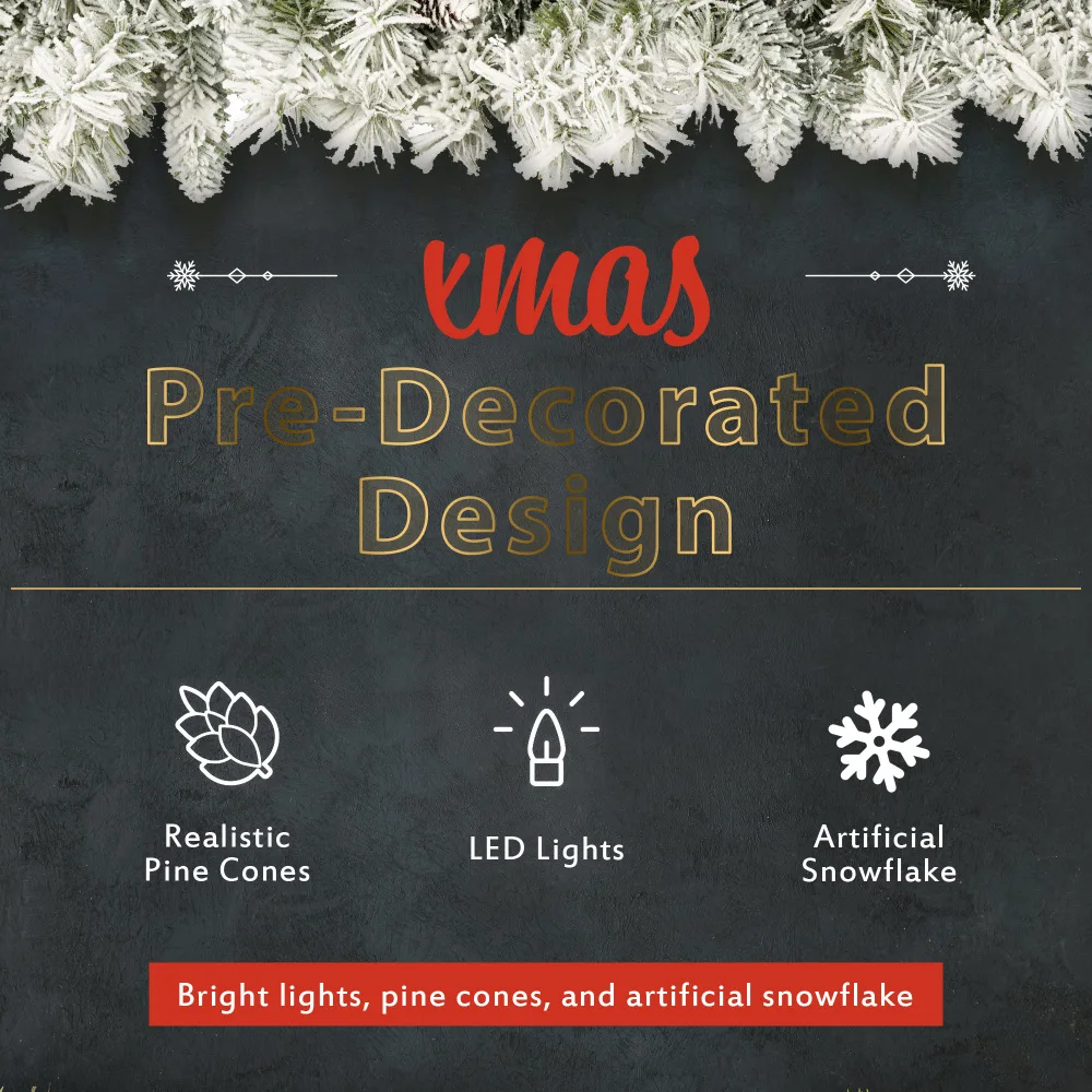 Árvore de Natal pré-iluminada Conjunto de 4 peças de Natal artificial, guirlanda, guirlanda e conjunto de 2 árvores de entrada X-mas com luzes LED, Natal