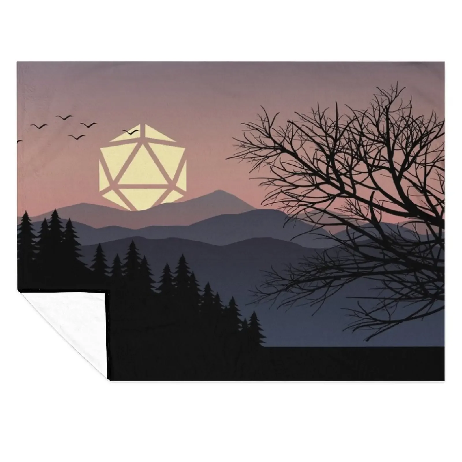 

Mountain Birds Sunset D20 Dice Sun Tabletop RPG Maps and Landscapes Throw Blanket Retros heavy to sleep Sofa Quilt Blankets