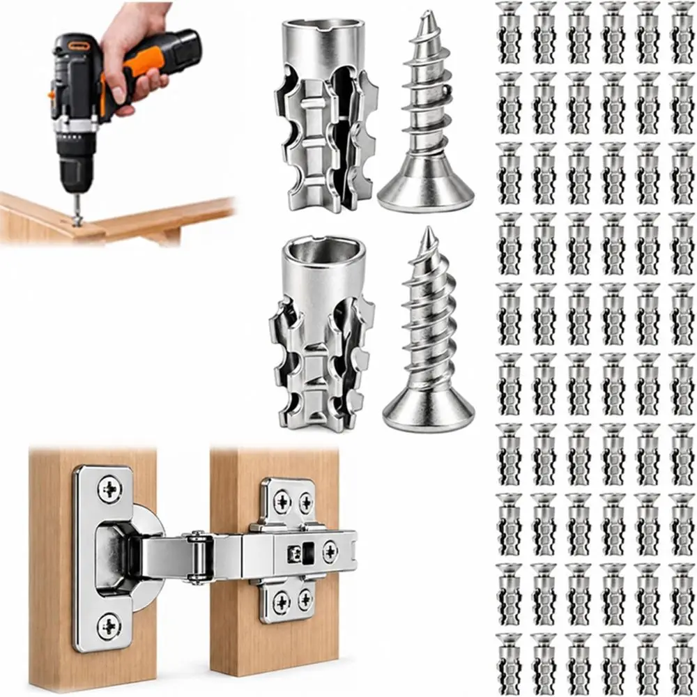 30/60/100Sets Metal Hinge Repair Screws Wall Plugs Wall Mounting Short Expansion Screws Set Stripped Thread Restoration 6 x 14mm
