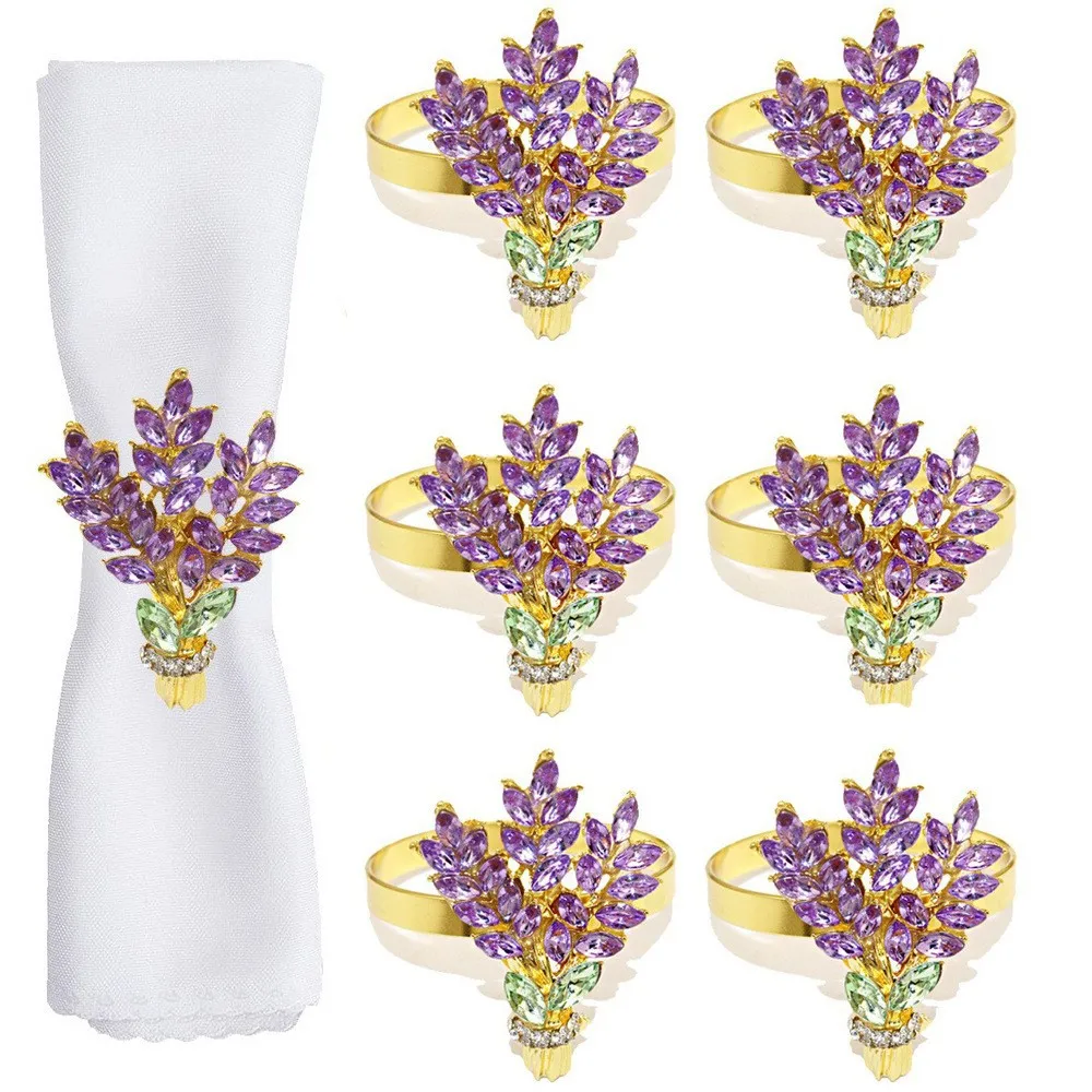 Lavender Napkins Purple Flower Bouquet Design Buttoned Cloth Loops Seat Towel Loops Table Setting Decor