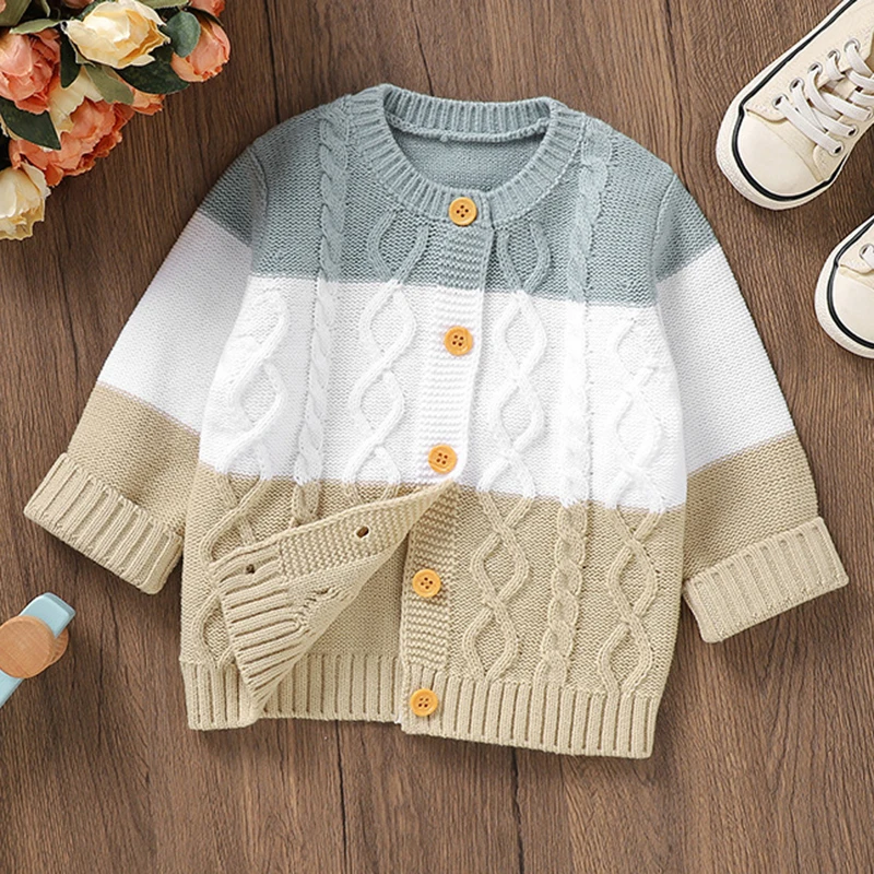 Autumn Winter Baby Boys Girls Long Sleeve Stripe Knitted Cardigan Coat Infant Kids Girls Boys Sweaters Cardigan Coat