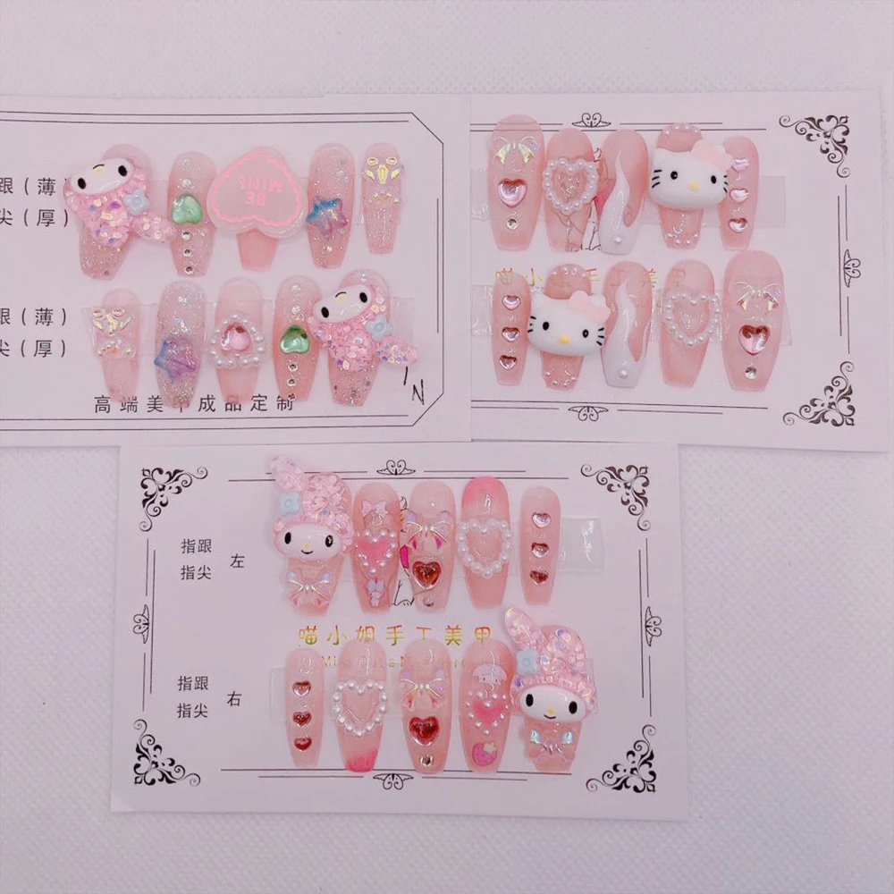 Anime My Melody Kitty Manicure Patches Sanrios Cartoon Hot Girls Dopamine Handmade Removable Patches Nail Patches Student Gift