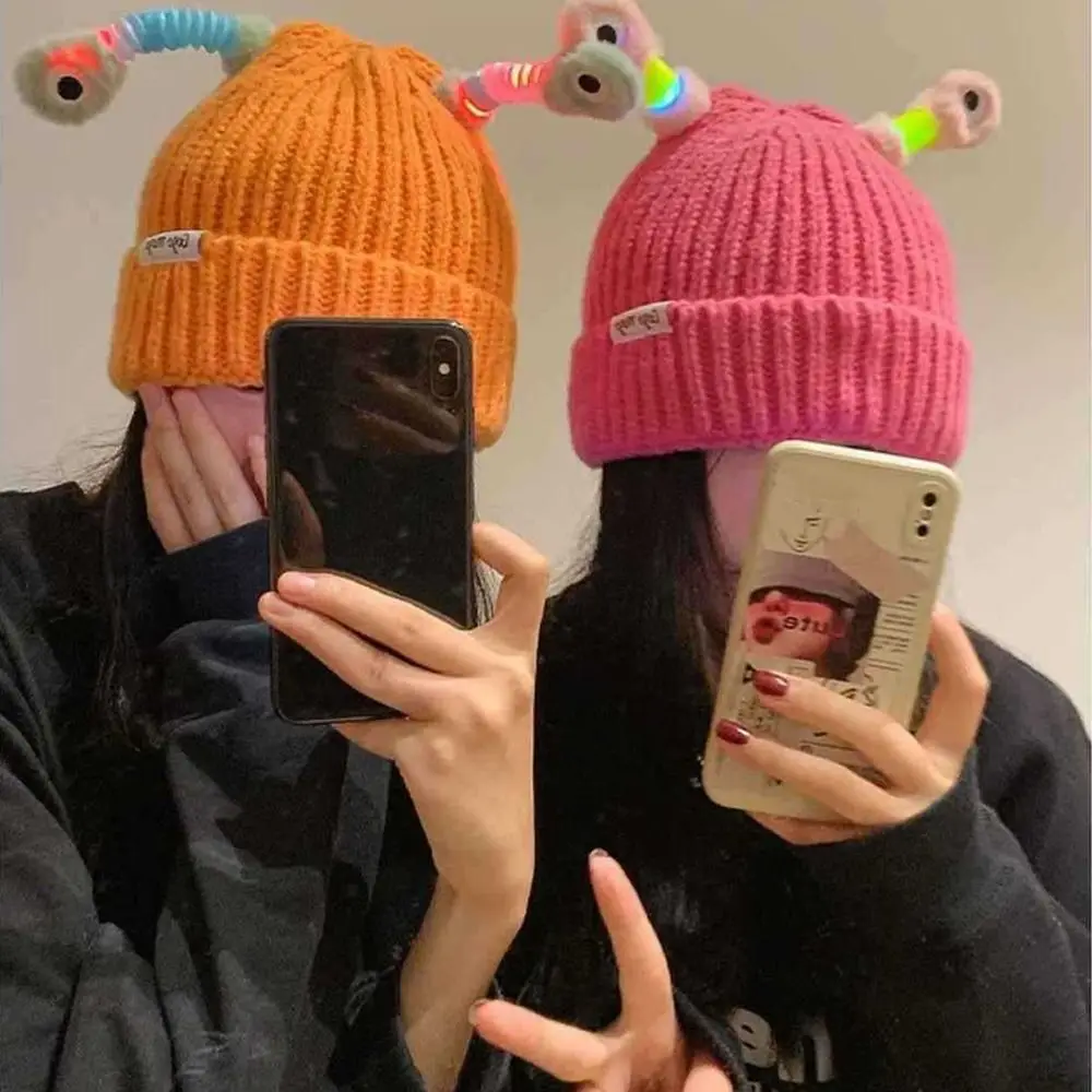 Trendy Autumn Winter Antenna Knitted Beanies Funny Warm Glowing Party Cap Cartoon LED Beanie Hat Halloween Christmas Party