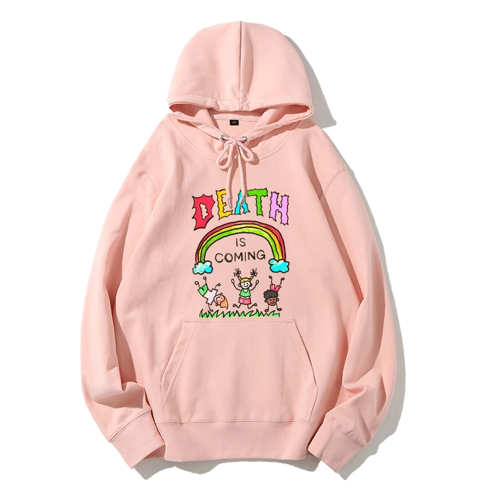 Death Is Coming  Halloween Cartoon Rainbow Childlike Hoodie Women’s Autumn Winter Sweatshirt Comfort Colors Long Sleeve Shirt