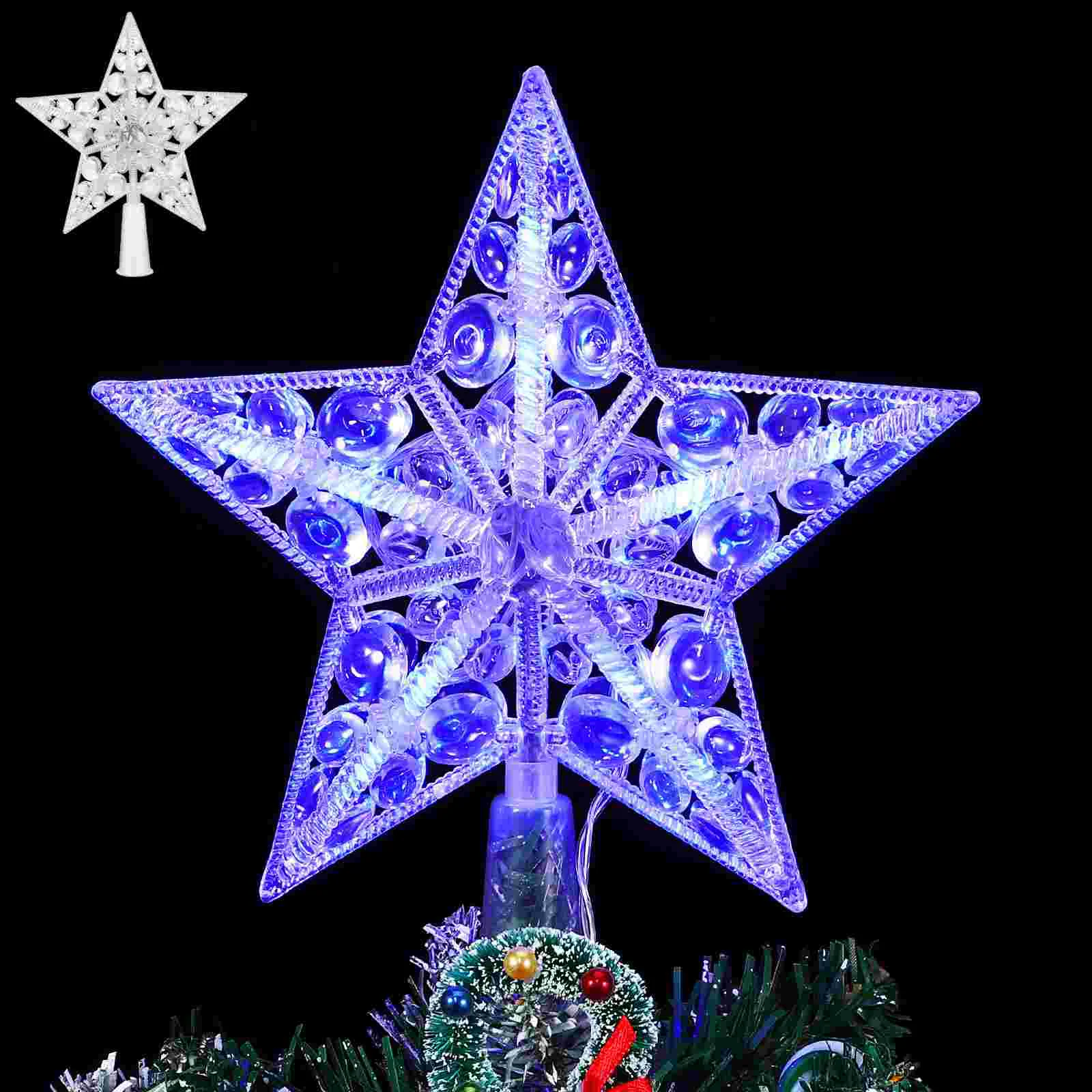 

Christmas Tree Outdoor Decorations LED Star Treetop Cool Xmas Topper Adornment Plastic