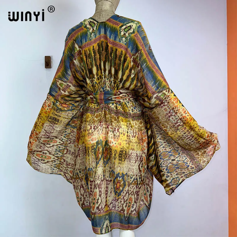 WINYI kimono con cintura estate stampa floreale abiti da spiaggia per le donne Cardigan sexy Holiday maxi beach wear costume da bagno abito da sera