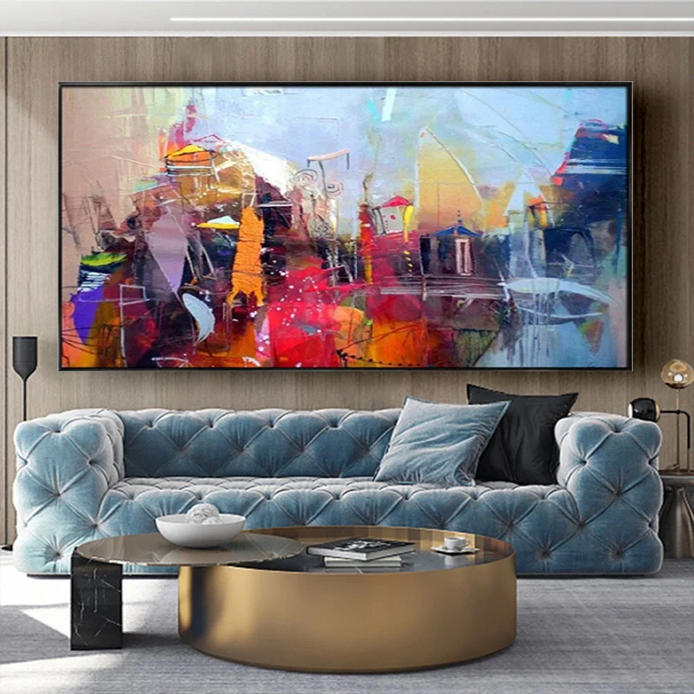 

Hand Painted Abstract Modern Large Oil Painting On Canvas City Wall Art For Living Room Home Decor Yellow Mountain