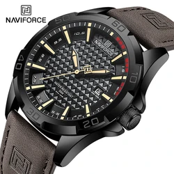 NAVIFORCE-Relógios de pulso de quartzo luminoso masculino, pulseira de couro impermeável, relógio de motocicleta militar masculino 8023 moda