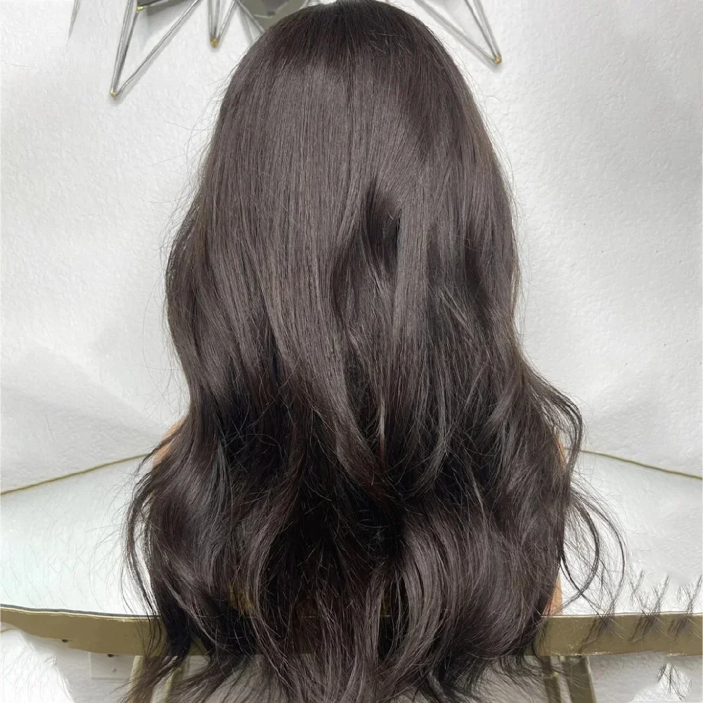 Long Loose Body Wave Synthetic Wig with Bangs Lace Front Cosplay Wig Natural Black for Women Daily Wear