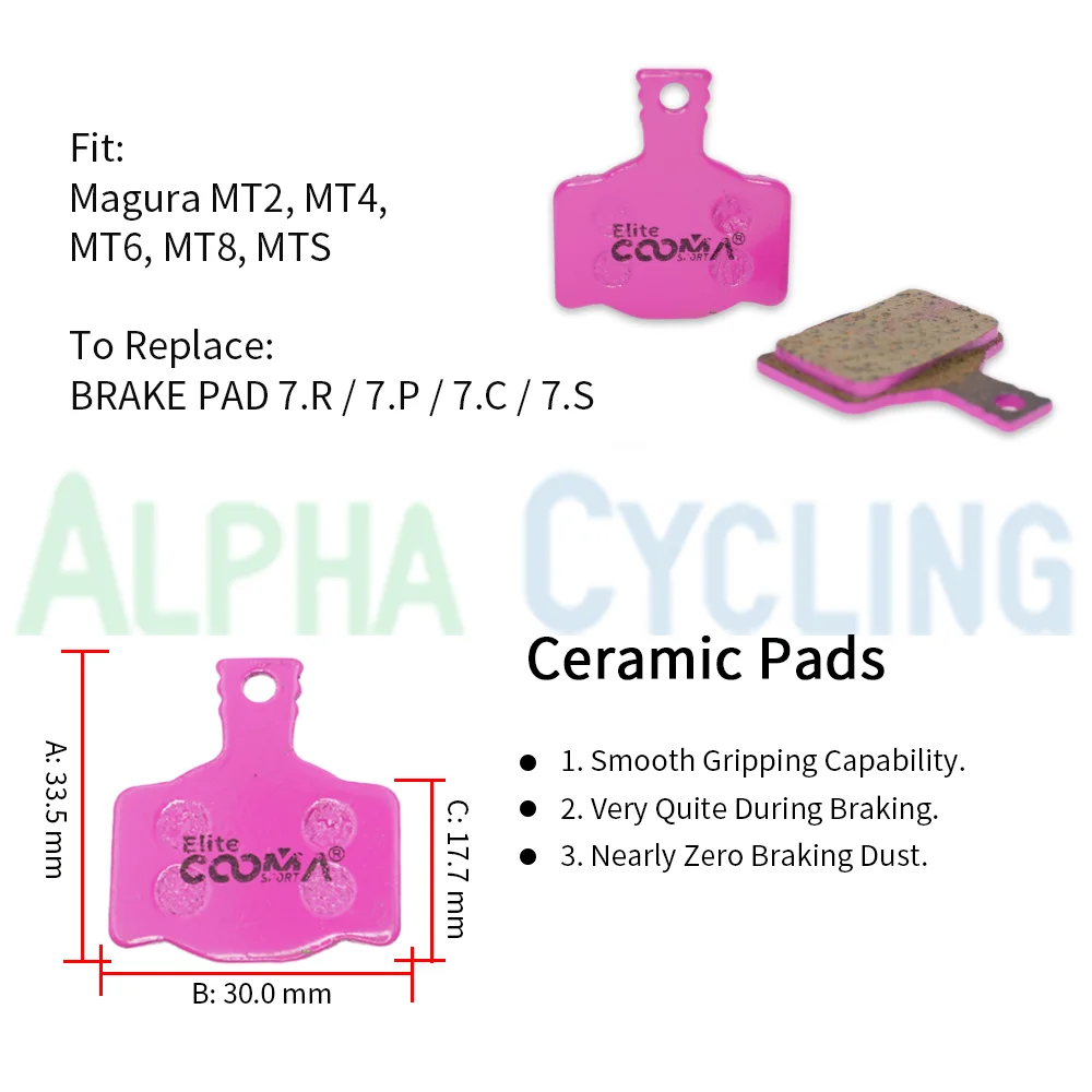 4 Pairs Ceramic Bicycle Disc Brake Pads for Magura MT2 MT4 MT6 MT8 Caliper, 7.R, 7.P, 7.C, 7.S PAD, Elite Class, Resin