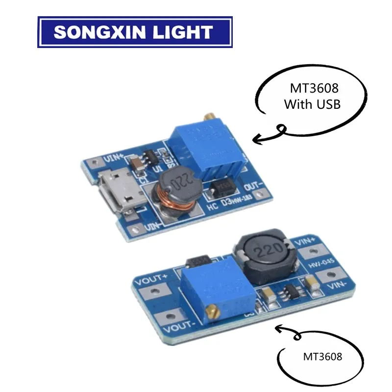 SX MT3608 Type-c/Micro USB 2A Max DC-DC Step Up Power Module Booster Power Module 3-5V to 5V/9V/12V/24V