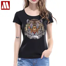 Luxury Design Rhinestone T-shirt For Women Cotton Short Sleeve Tops 2024 Summer Ladies Tiger Diamond Harajuku Female Tees Shirts