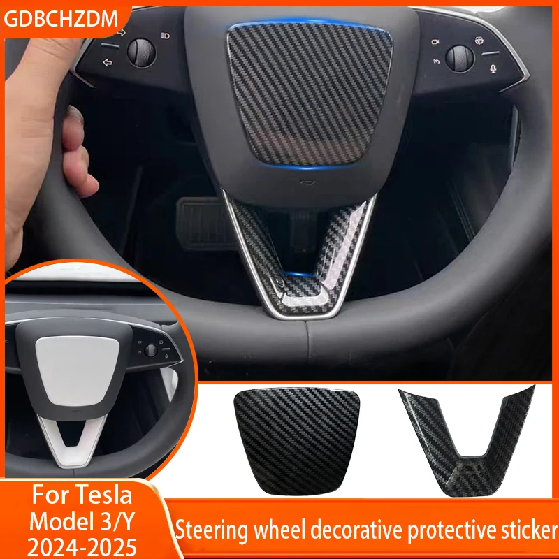 

For Tesla Model 3/Y 2024-2025 Car Steering Wheel Cover Trim Sticker Component ABS Carbon Fiber New Interior Accessories