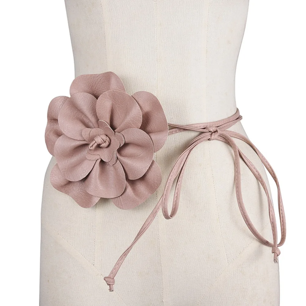 

Simple Vintage PU Leather Flower Waist Chain Floral Tie Rope Flower Belt Large No Punching Leather Rope Belt Ladies Jeans