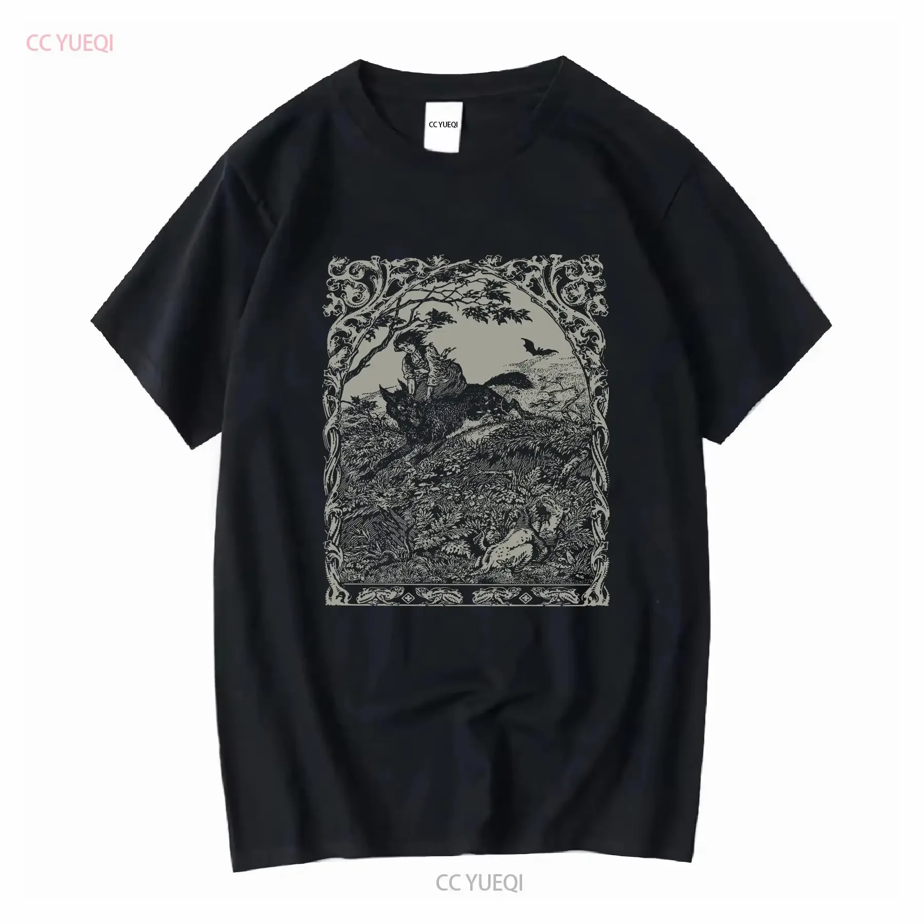 Witch Riding Wolf T Shirt The Slavic Folklore Folk Horror WitchcrafT Pagan HexennachT Wicca long or short sleeves vintage