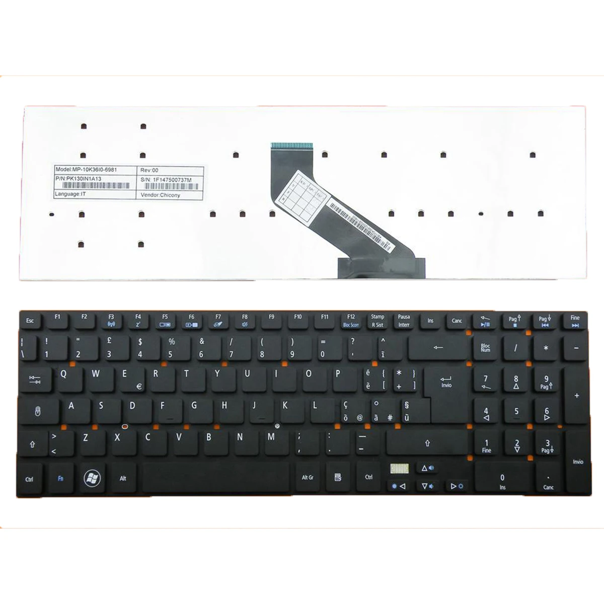 for ACER ASPIRE 5830T 5830G 5830TG 5755 5755G Keyboard Italian Tastiera Black