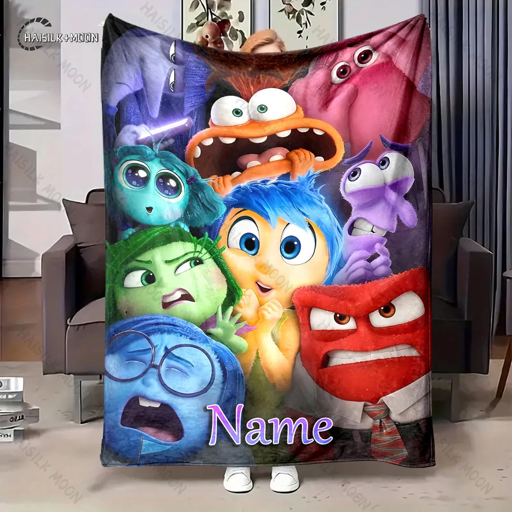 Nome personalizado cobertor personalizado disney dentro para fora fofo macio flanela sofá adulto cobertor escritório almoço break cobertor presente do miúdo