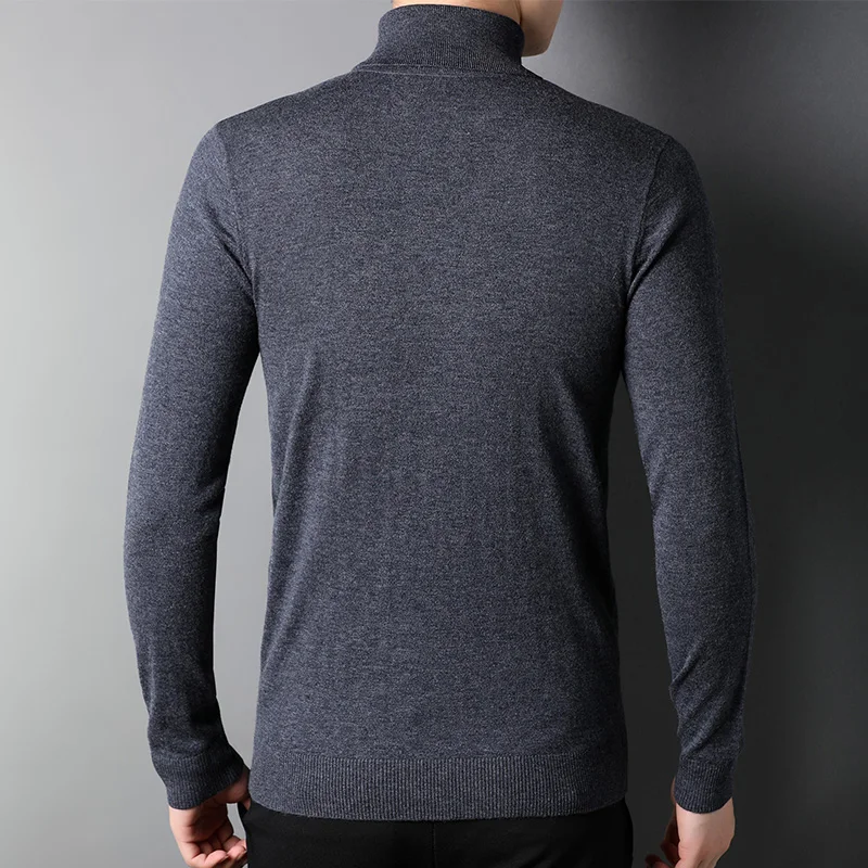 Autumn Winter Warm 100% Wool Men's Turtleneck Pullover Solid Color Sweaters Wool Smart Casual Long Sleeves Pullovers