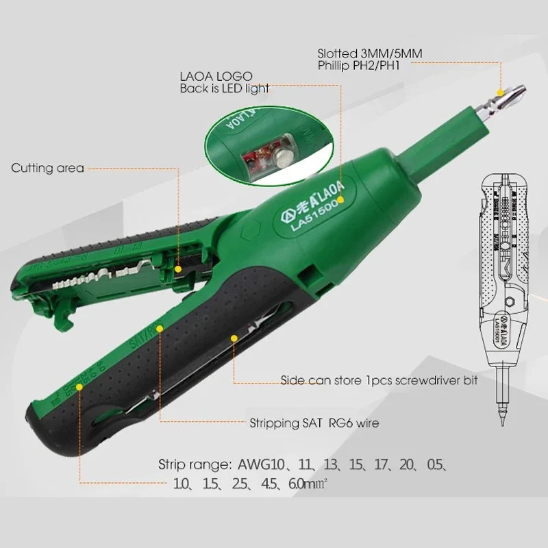 

LAOA 5-in-1 Multifunctional Test Pen Screwdriver 110-250V AC Detection Wire Stripper Cutter LED Light S2 Bits PH1/PH2