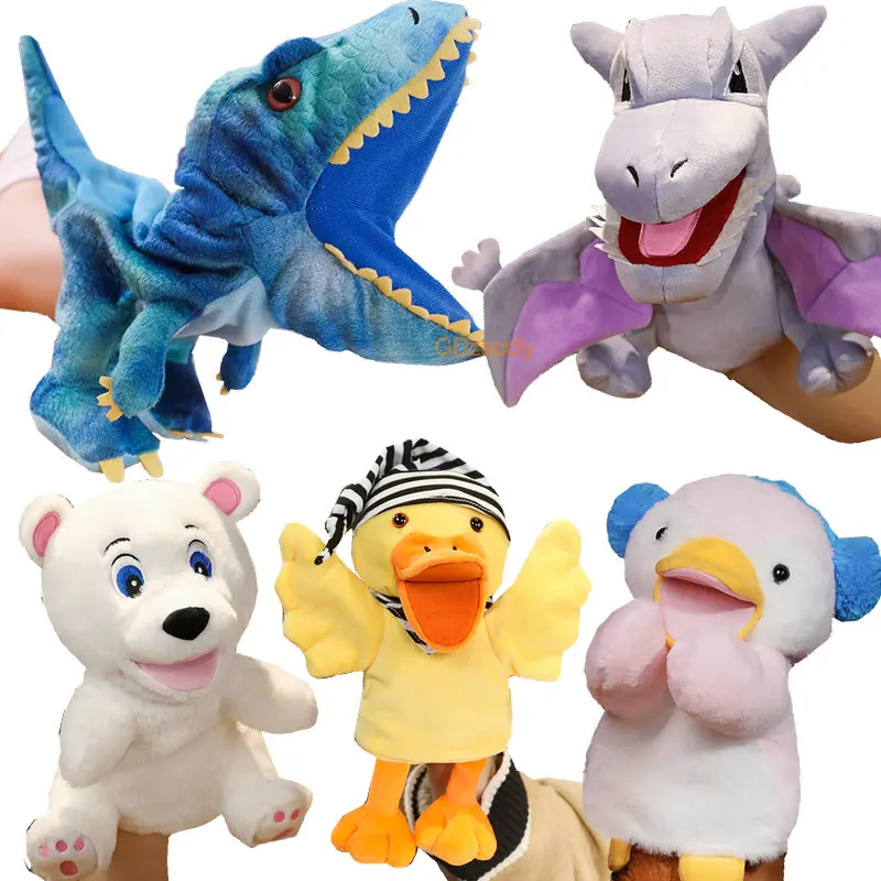 Various Ferocious Dinosaurs T-rex & Cute Animals Bunny Bear Parrot Bat Hand Puppets Role Play Puppet for Kindergarten Gift